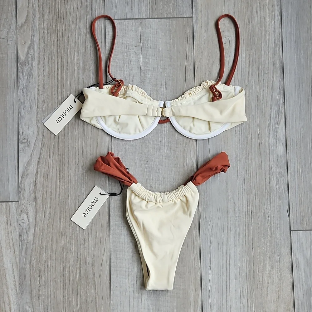 Montce Cream and Rust Two-Piece Bikini Set - Picture 4 of 6
